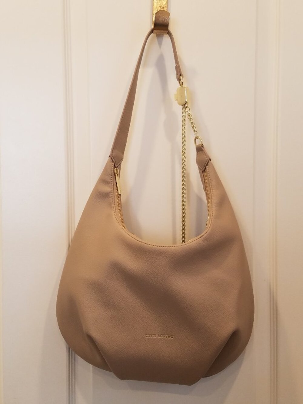 Katie Loxton Super Feminine Taupe Crescent Shoulder Bag Metal Adjustable Strap